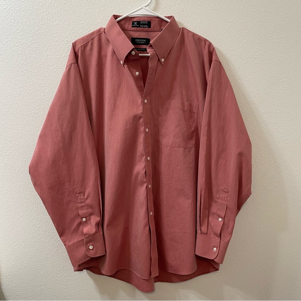 Nordstrom traditional fit button down shirt pink size 17.5